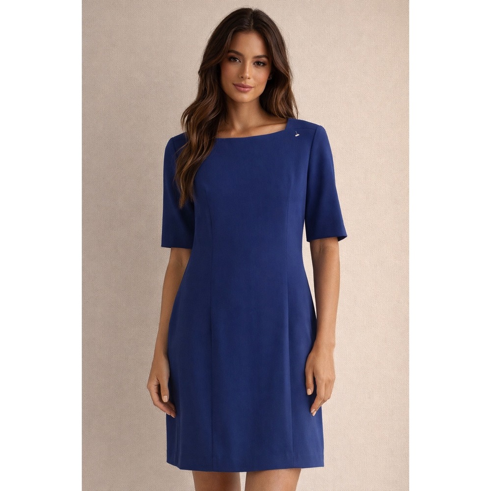 MM LaFleur Etsuko Sheath Dress Ultramarine Blue Short Sleeve Square Neck 12
